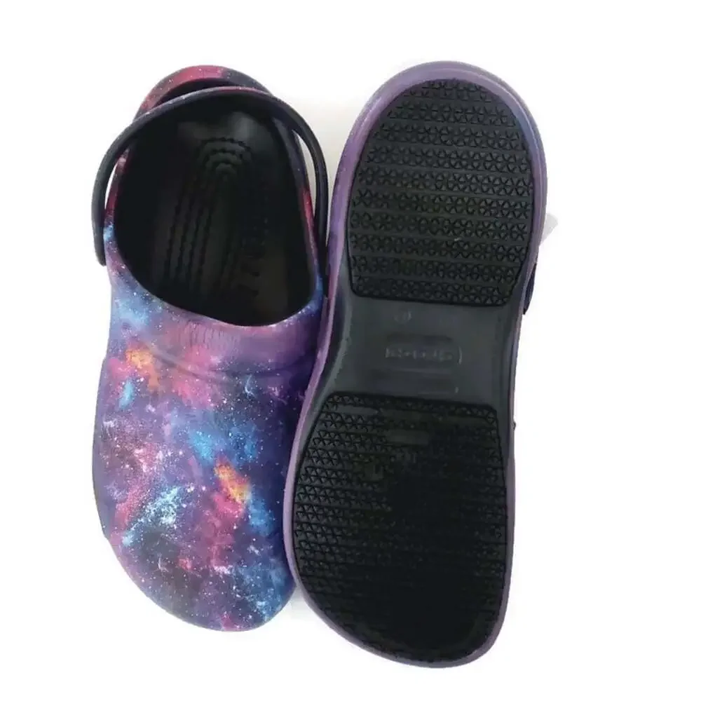 Crocs Bistro Work Graphic Clogs Mens 12 Galaxy Space Slip Resistant Work Shoes